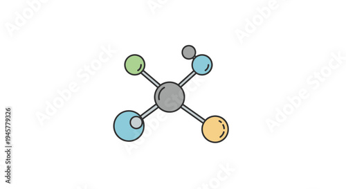 Illustrated chemical structure representation of molecule with vibrant and cheerful colors