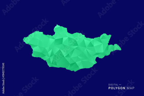 Mongolia Map - low poly polygon vector, geometric triangulated silhouette in green and blue tones, clean modern style, isolated background for infographic use.