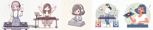 vector of woman playing Disc Jockey