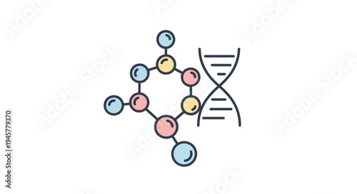 Illustrated depiction of dna molecule with graphic representation of molecular structure in color