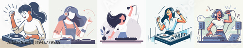 vector of woman playing Disc Jockey