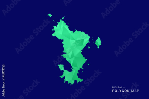 Mayotte Map - low poly polygon vector, geometric triangulated silhouette in green and blue tones, clean modern style, isolated background for infographic use.