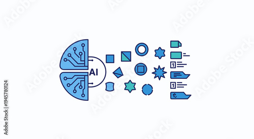 Abstract illustration of artificial intelligence processing diverse data shapes