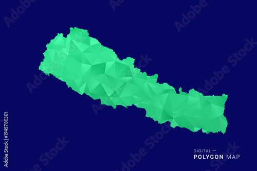 Nepal Map - low poly polygon vector, geometric triangulated silhouette in green and blue tones, clean modern style, isolated background for infographic use.