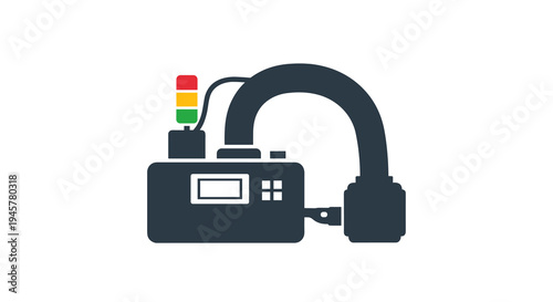 Dark grey industrial sensor with indicator lights and a display screen