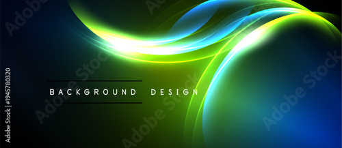 Abstract waves, vibrant colors, dynamic flow. Modern design elements create luminous background. Text reads background design.