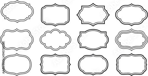 Collection of elegant vintage frame vector borders with black double line outlines for decorative labels wedding invitations and classic product packaging.