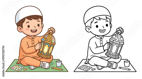 Children's joyful celebration with lanterns and art supplies during cultural festival