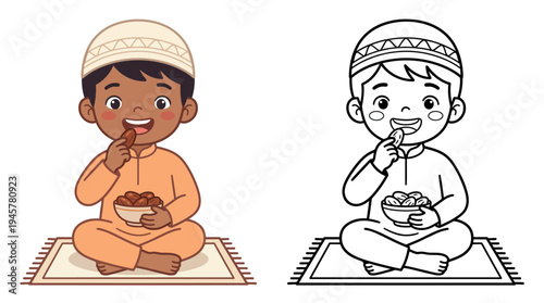 Child enjoying a traditional meal in a peaceful setting with a warm smile and cultural attire perfect for depicting cultural