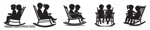 vector of a child sitting in a rocking chair in silhouette style