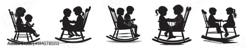 vector of a child sitting in a rocking chair in silhouette style