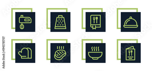Recipe book, kitchen tool, mixer, cooking book, meat, bowl Icons Pack for Website, Apps and UI Interfaces