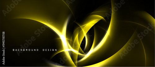 Abstract golden lines swirl, creating dynamic energy. Dark background emphasizes bright curves, forming modern design element.