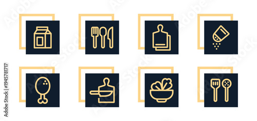 Restaurant, apron, grill, bbq, salt, spatula, milk Icons Pack for Website, Apps and UI Interfaces