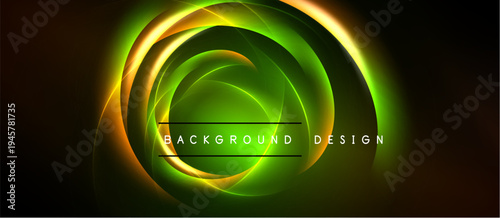 Abstract glowing circles overlap, creating vibrant visual effect. Dark background emphasizes luminosity, modern design element.