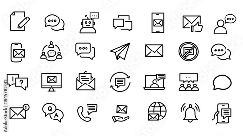 Message icon set. Editable line icons. Vector illustration.
