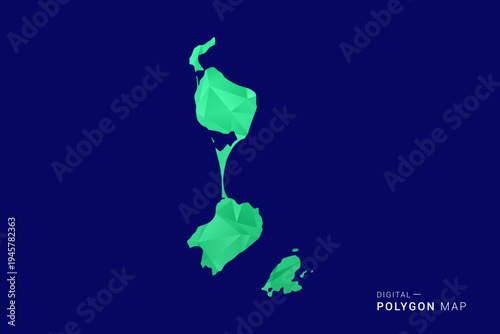 Saint Pierre and Miquelon Map - low poly polygon vector, geometric triangulated silhouette in green and blue tones, clean modern style, isolated background for infographic use.