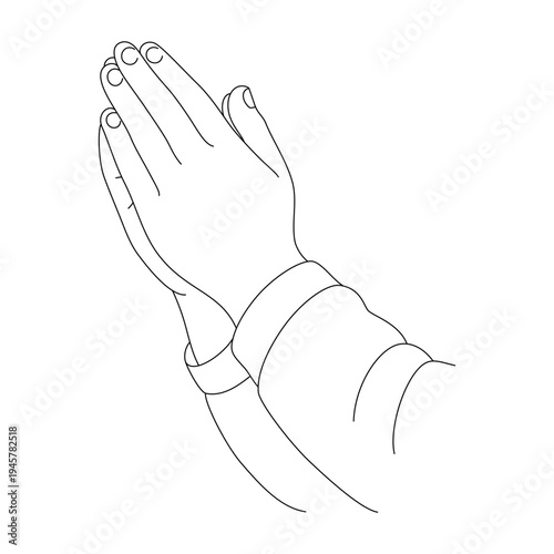 Złożone dłonie w modlitwie — ilustracja wektorowa w stylu line art. Splecione dłonie w geście modlitwy. Grafika do projektów religijnych, komunii, bierzmowania i materiałów dewocjonalnych.