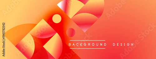 Abstract geometric shapes, vibrant orange hues, dynamic composition. Modern design elements create visually appealing background.