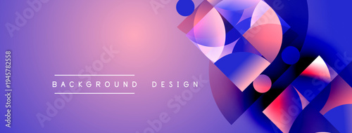Abstract vibrant background. Geometric shapes blend purple, pink, blue hues. Modern design element for digital projects.