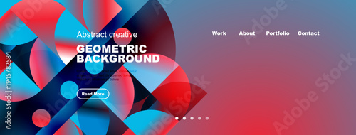 Abstract geometric background design. Vibrant colors, flowing shapes, website header elements present. Modern aesthetic.
