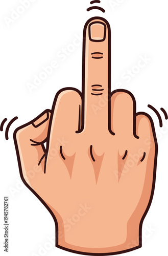 Middle Finger Hand Gesture Cartoon Vector Illustration Showing Offensive Rude Sign Symbol Isolated on White Background
