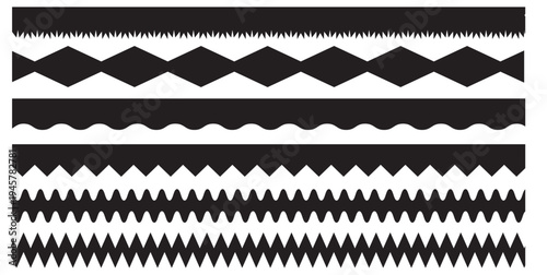 Horizontal zig zag line.  Seamless line zigzag pattern design. Simple scalloped border, texture ribbons, seamless pattern Vector illustration. 