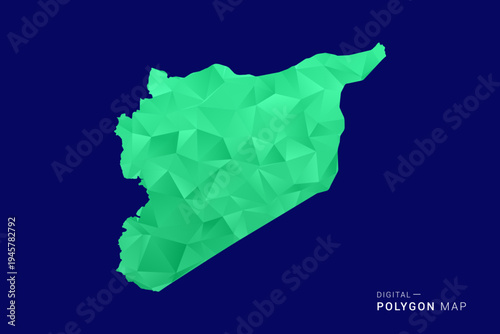 syria Map - low poly polygon vector, geometric triangulated silhouette in green and blue tones, clean modern style, isolated background for infographic use.