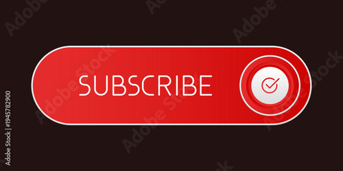 Modern red rounded CTA button, "Subscribe" text, 3D effect, web UI element for landing pages, mobile apps or banners.