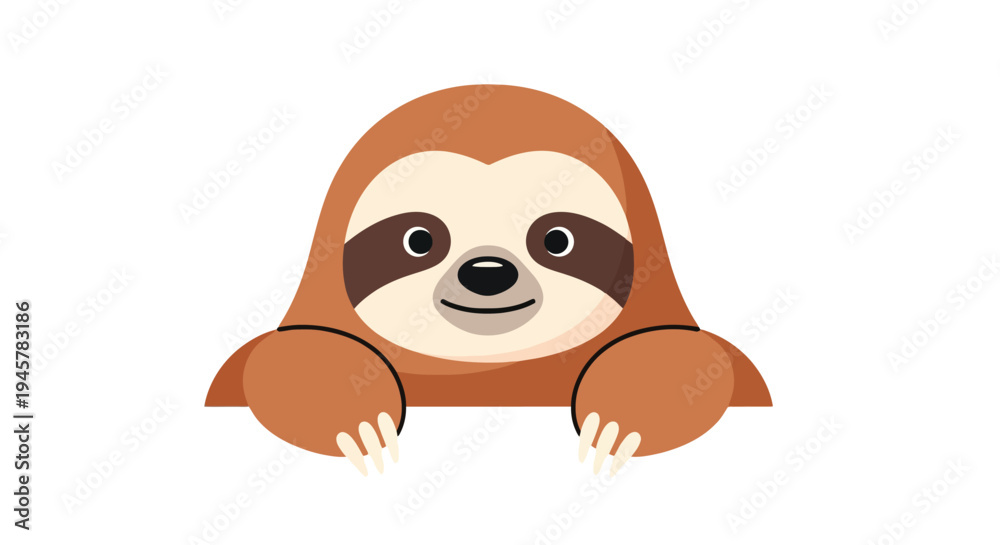 Fototapeta premium Cute Sloth Peeking Over Edge Illustration.