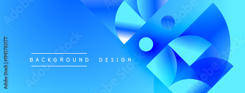 Abstract blue design features overlapping shapes, gradients, smooth curves. Modern aesthetic suitable for digital backgrounds, presentations.