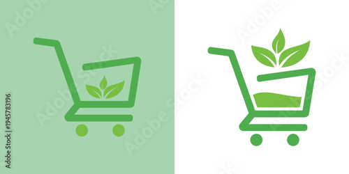 EcoFriendly Shopping Cart Logo with Green Leaves and Nature Theme.