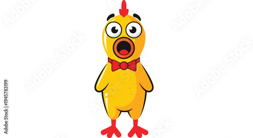Funny Cartoon Chicken Character with Big Eyes and Open Mouth.