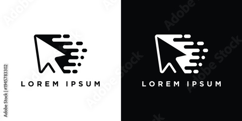 Modern cursor logo design with speed effect and text below.