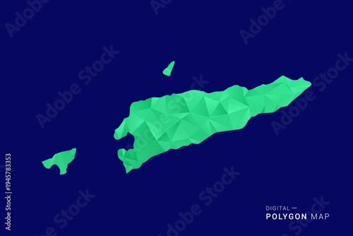 Timor Leste Map - low poly polygon vector, geometric triangulated silhouette in green and blue tones, clean modern style, isolated background for infographic use.