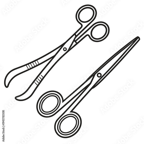 Surgical medical forceps and scissors instruments vector icon set