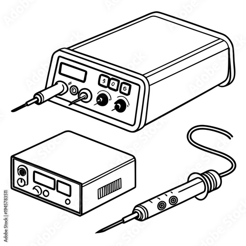 Soldering station, control units, and iron tools vector icon set