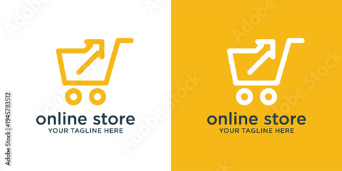 Online store logo design with shopping cart and arrow symbol.