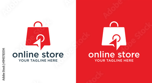 Online store logo design with shopping bag and cursor icon.