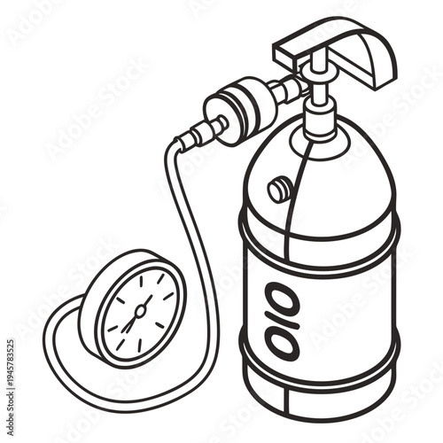 Compressed gas cylinder tank with pressure gauge tool vector icon