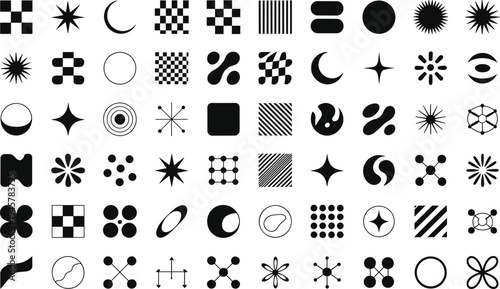 Black and white seamless geometric patterns icons set vector illustration design elements for web print