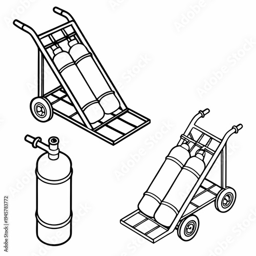 Gas cylinders on carts illustration: industrial transport & storage icons