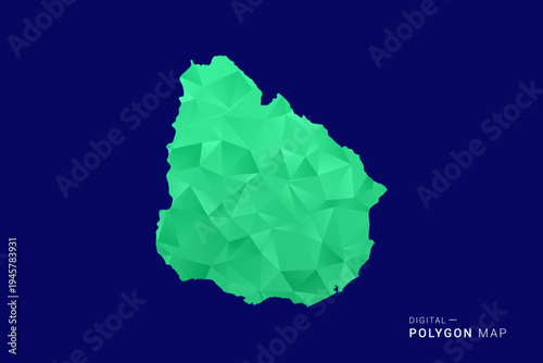 Uruguay Map - low poly polygon vector, geometric triangulated silhouette in green and blue tones, clean modern style, isolated background for infographic use.