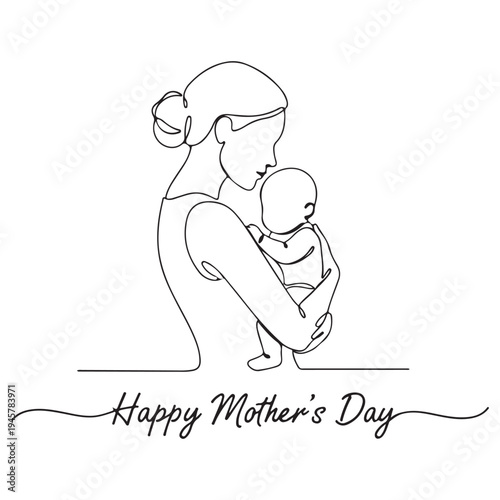 Mother Daughter Love Line Art  Happy Mothers Day 