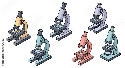Illustrated Microscope Illustrations Representing Scientific Observation and Discovery