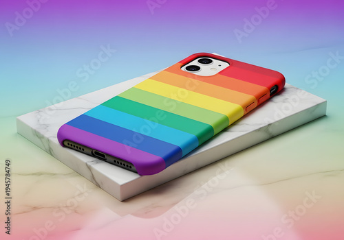 Stylish iPhone case with a vibrant rainbow stripe pattern, perfect for expressing individuality and pride, isolated on transparent background.