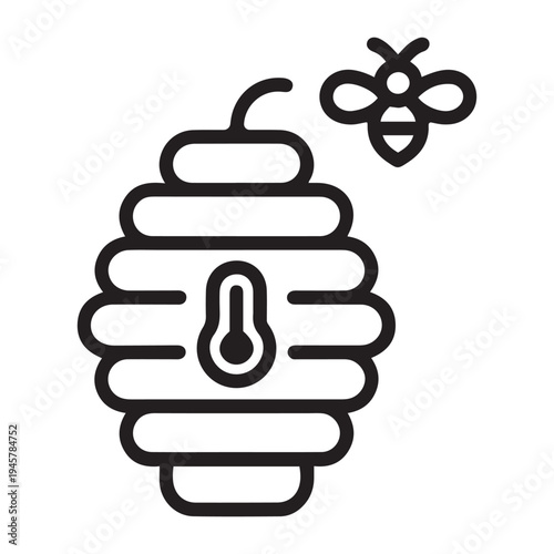 Bee and beehive temperature monitoring icon for colony health, environmental science, and nature studies