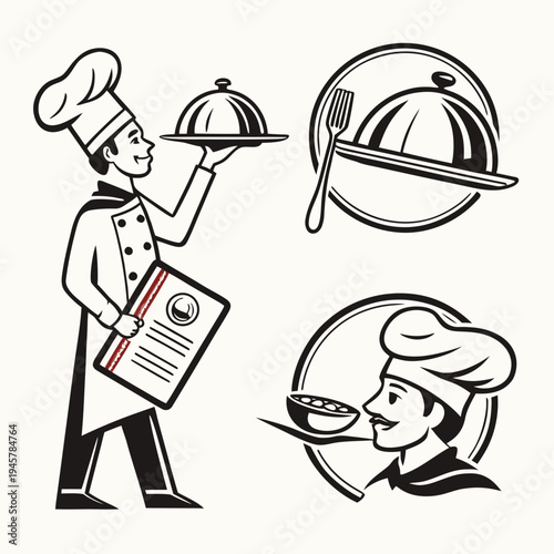 Professional chef and restaurant service emblems - culinary art set
