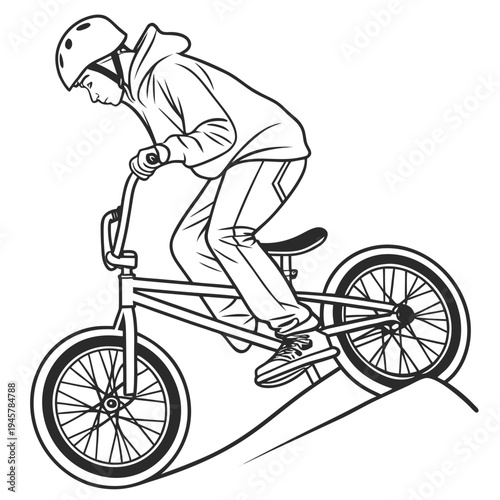 Bmx rider jumping on ramp. extreme sport adventure illustration