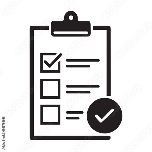 Clipboard with checklist and check mark - task completion and success icon